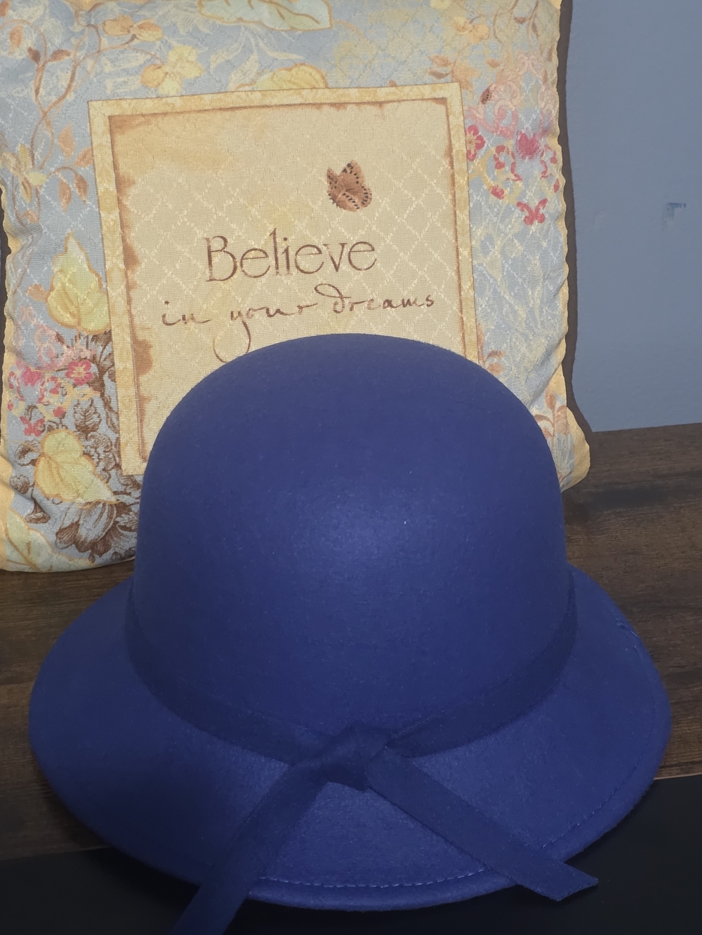 Royal Blue Felt Cloche Hat with Bow